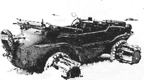 VW Kubelwagen, Schwimmwagen Type 166/5, snow-roller device 